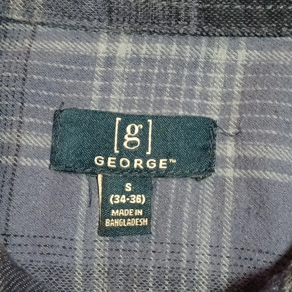 George Mens Plaid Button Down Shirt Blue Grey Long Sleeve S 34-36 GE32100029